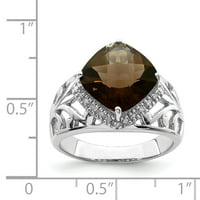 Dimljeni kvarcni dijamantni prsten na jastučiću od srebra od 0,12 karata. Težina dragulja - 4,25 karata
