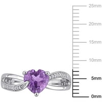 Ženski prsten od ametista u obliku srca od ametista od 0 karata s dijamantom okruglog reza, ukrašen srebrnim srcem s podijeljenim