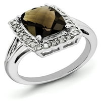 Prsten je od čistog srebra s dimljenim kvarcom i dijamantom. Karatna težina je 0,12 karata. Težina dragulja - 2,96 karata