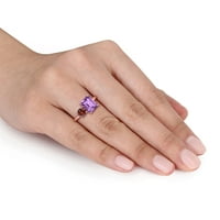 Ženski prsten od 2k ametista s osmerokutnim rezom i šipak od ružičastog zlata od srebra od 2 kamena