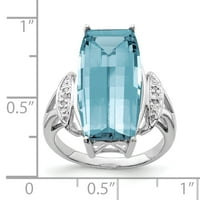 Prsten od čistog srebra s plavim švicarskim topazom i dijamantom