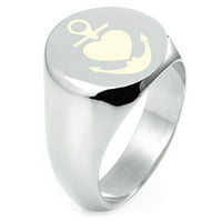 Okrugli polirani prsten s ravnom površinom s ugraviranim sidrom mog srca od srebra