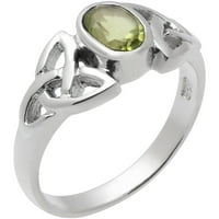 Ženski modni prsten od sterling srebra s peridotom i poliranim keltskim čvorom, zeleni