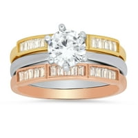 Sterling srebrni trobojni dijamantni set prstenova koji se mogu graditi