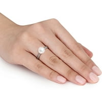 Koktel prsten od sterling srebra s bijelim okruglim kultiviranim slatkovodnim biserima i dijamantom