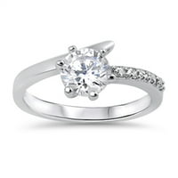Apstraktni prsten s bijelim kubičnim cirkonijem u vašoj boji. Sterling srebrni nakit Ženska veličina 7