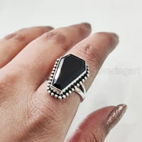 Crni prsten u obliku lijesa, prirodni crni prsten u obliku lijesa, Prosinački rođeni kamen, ženski prsten, prsten u obliku lijesa,