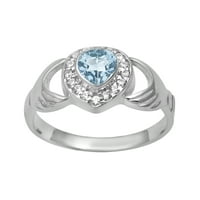 Ženski prsten od sterling srebra s plavim topazom u obliku srca