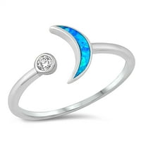 Podesivi prsten od srebra s imitacijom plavog opala i kubičnog cirkonija u obliku polumjeseca Veličina 9
